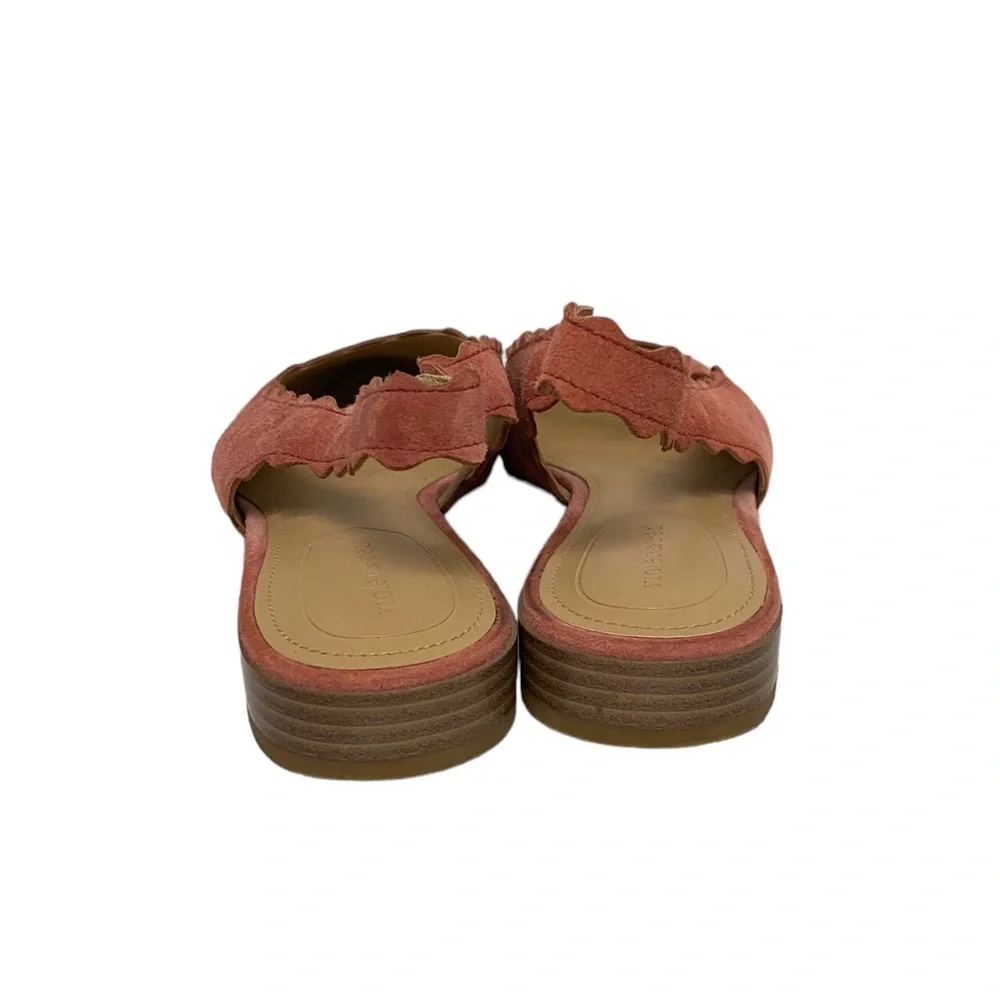 Violet & Red Fall Casual Chic Dita Suede Scalloped Sling Back Flats‎ in Coral